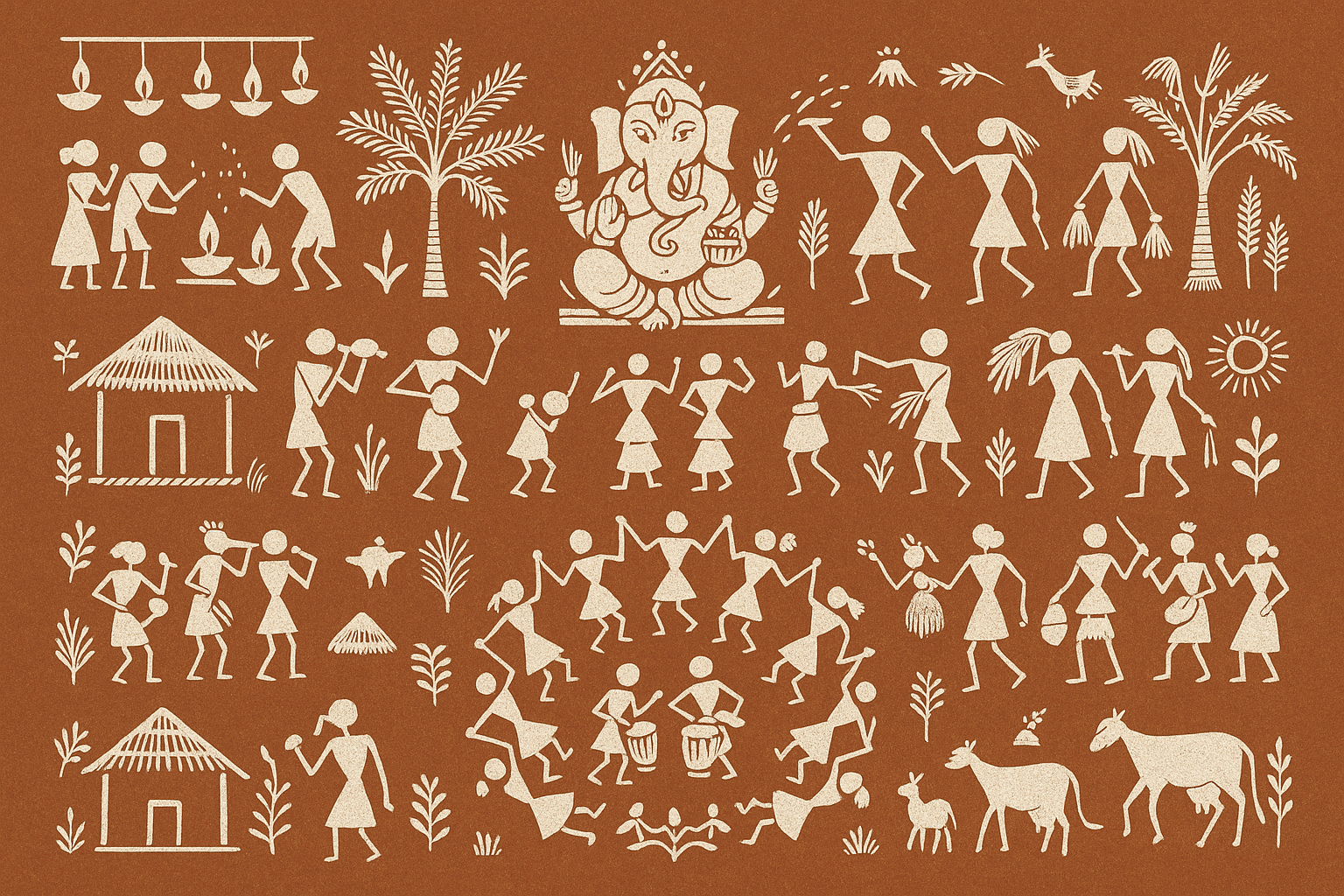 indian warli painting showcasing indian festivals